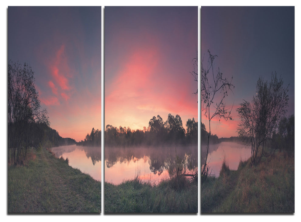 "Purple Tinged Spring Mountains" Metal Wall Art, 3 Panels, 36"x28"