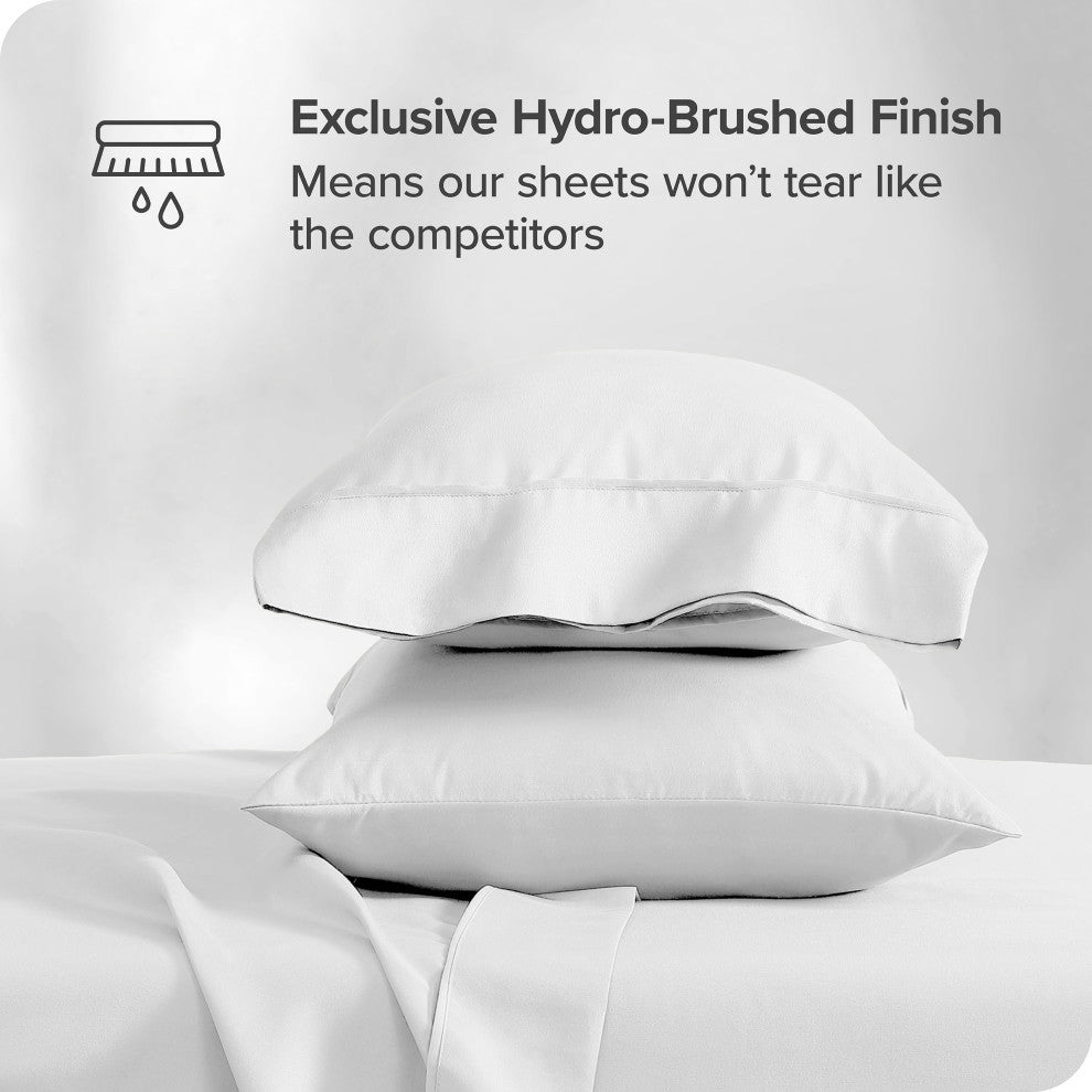 Bare Home 1800 Microfiber Sheet Set, White, Split Queen