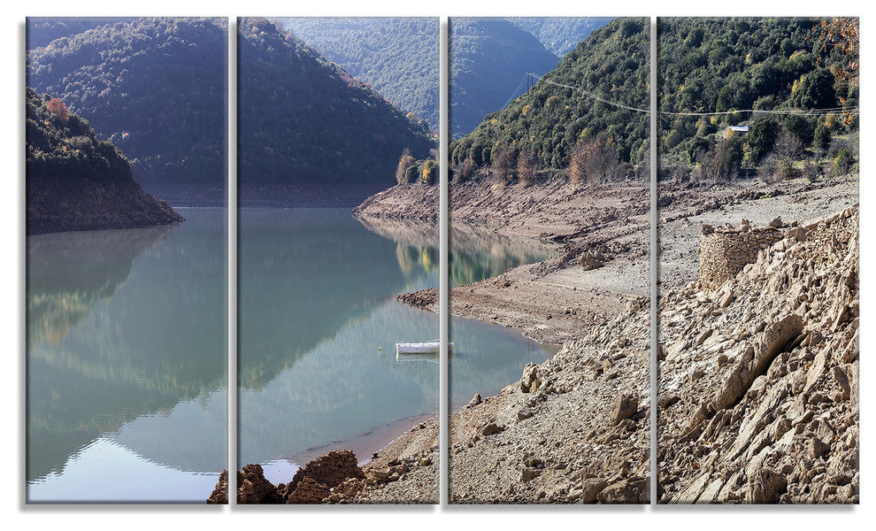 "Majestic Mountain Lake Panorama" Landscape Wall Art, 4 Panels, 48"x28"