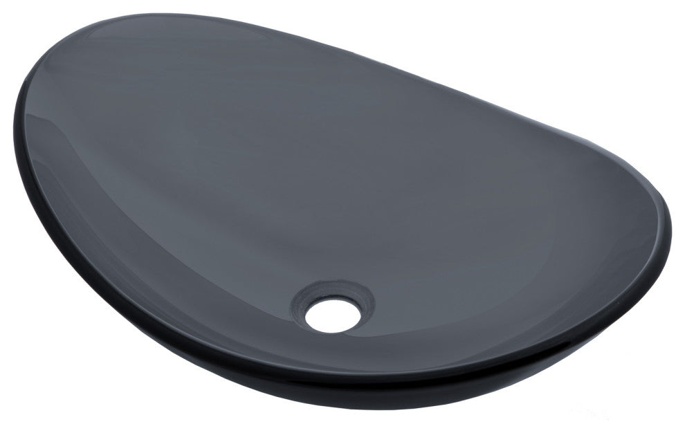 Eden Bath EB_GS47 Gray Canoe Shaped Tempered Glass Vessel Sink