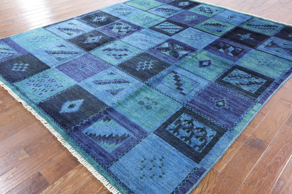 Modern Collection Blue Wash 9'x10' Signed Overdyed Hand Knotted Wool Rug H8786