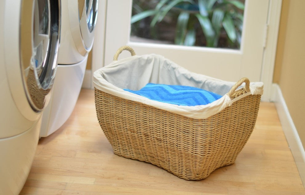 Wicker Laundry Basket With Liner, Natural Color