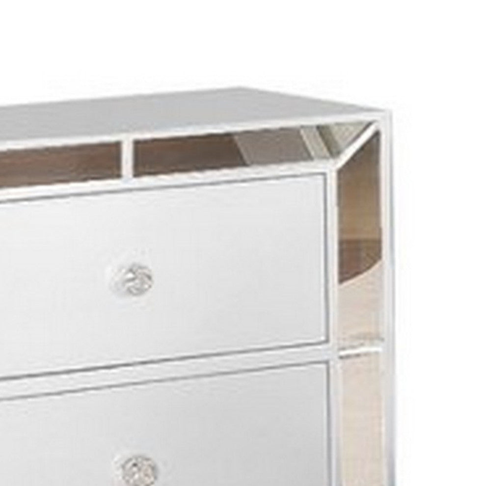 Benzara BM283145 Modern Wood Nightstand, 2 Drawers, Mirrored Edges, Clean White