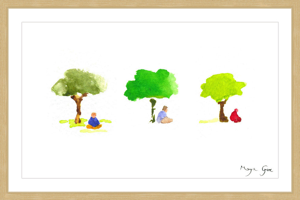 Marmont Hill, "Three Meditators" by Maya Gur Framed Painting Print, 24x16