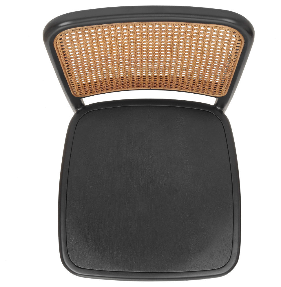 Sonora Rattan Dining Side Chair Wood Seat, Black/Natural