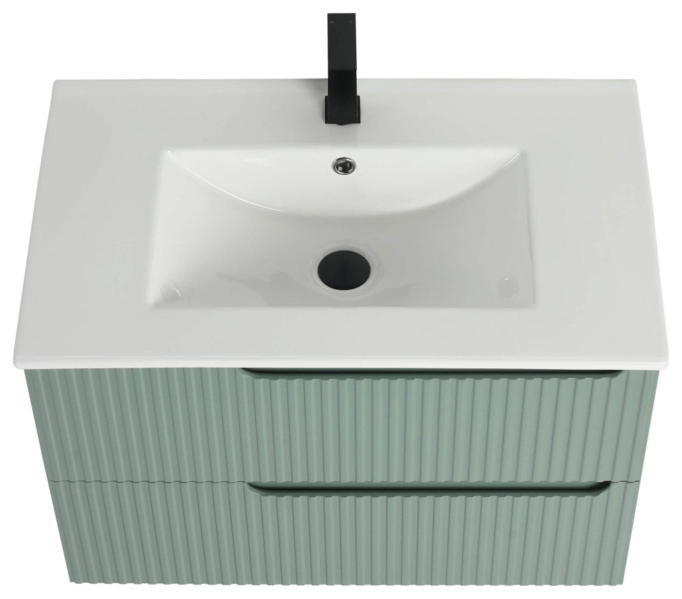 Citiscape Bath Vanity, Textured Drawer Fronts Sink Included, Mint Green, 30"