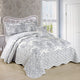 Damask Embroidered Quilted 4 Piece Bed Spread Sets, White, Queen