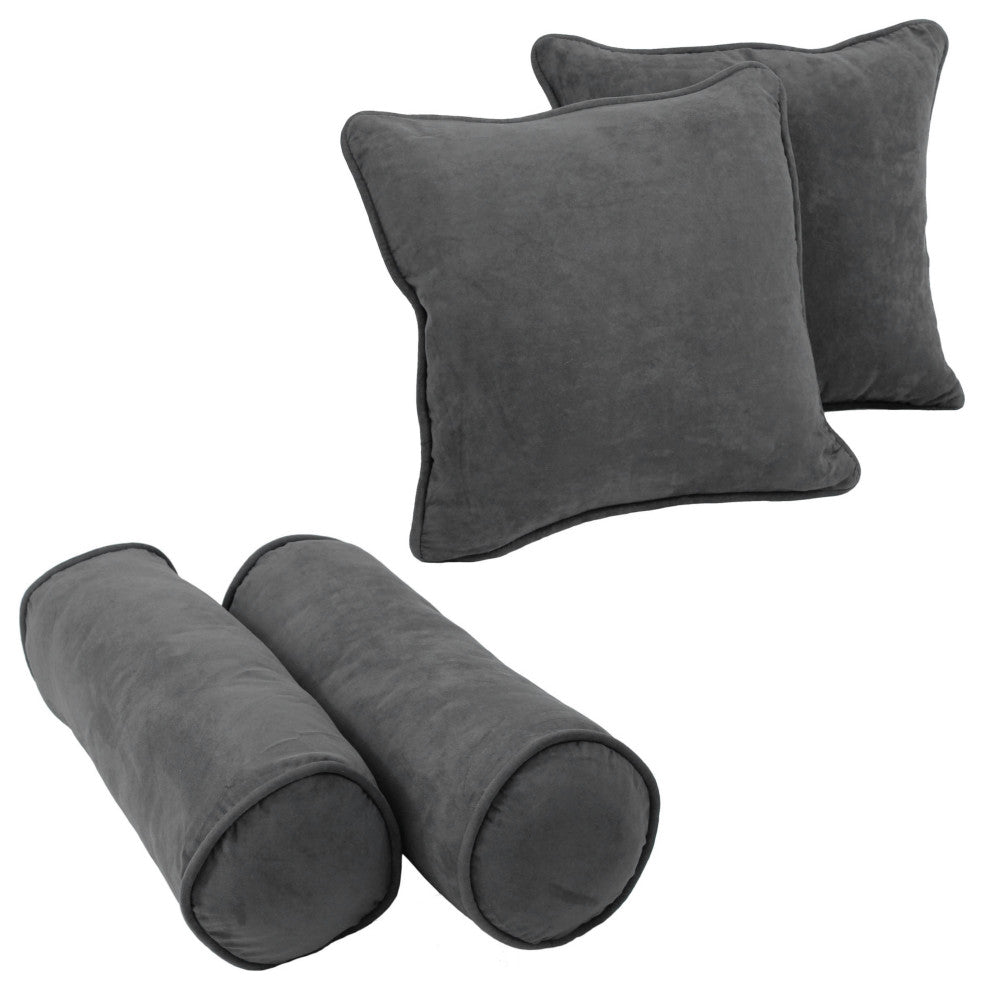 Double-Corded Solid Microsuede Throw Pillows With Inserts, Set of 4, Steel Gray