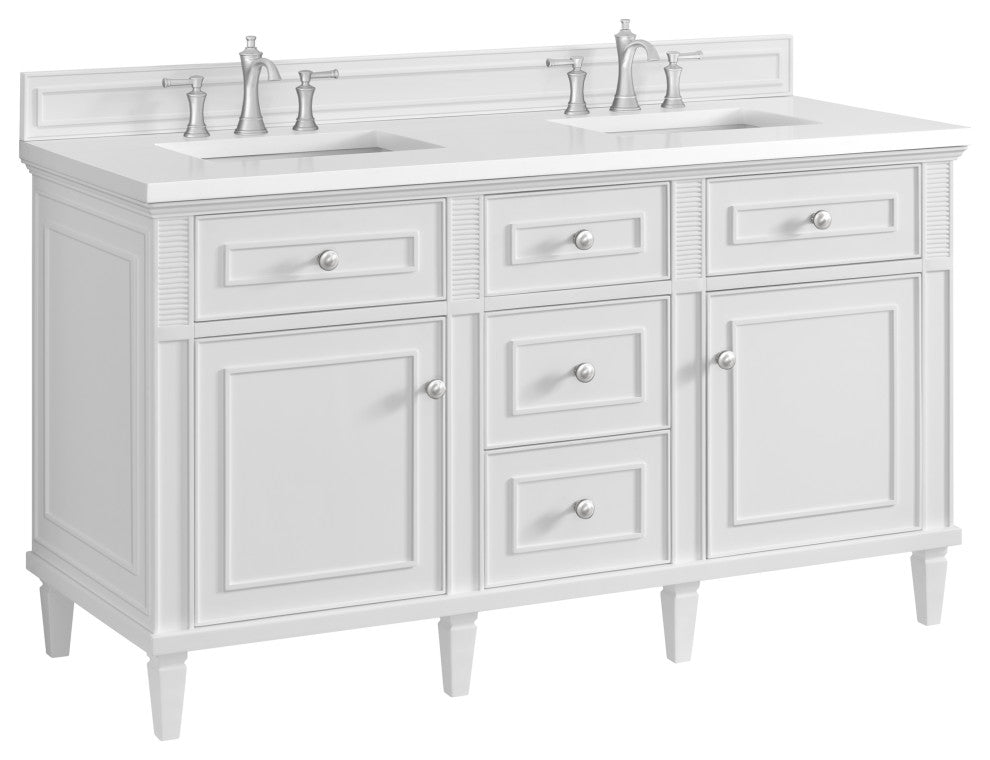 Lorelai 60" Double Vanity, Bright White, 3 CM White Zeus Top