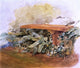 Theodore Robinson Garden Bench with Ferns Premium Canvas Print