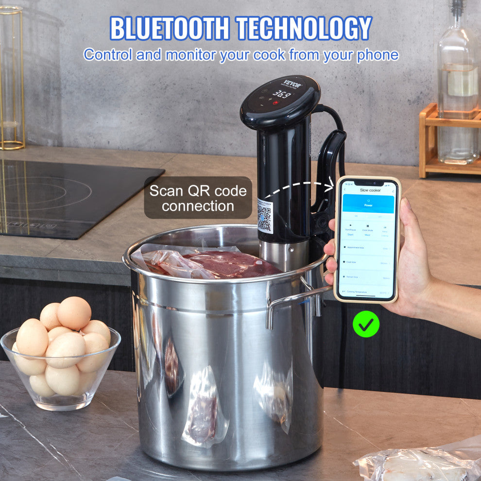 VEVOR Sous Vide Machine Cooker 1200W Timer Bluetooth Wi-Fi App Touch Control