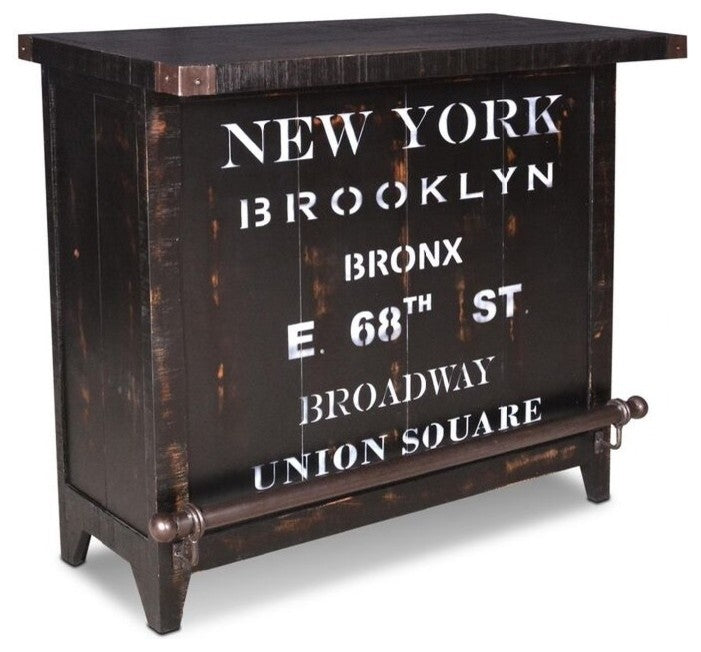 City Wood Graffiti Bar With Wine Rack and Metal Foot Rail