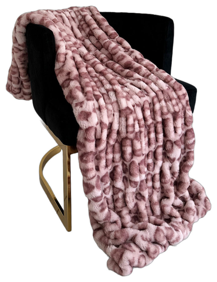 Plutus Pink Leopard Faux Fur Luxury Throw Blanket, Throw 48"W x 60"L