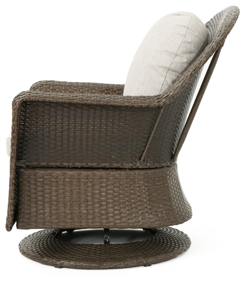GDF Studio Linsten Outdoor Wicker Swivel Club Chairs, Water Resistant Cushions, Set of 2