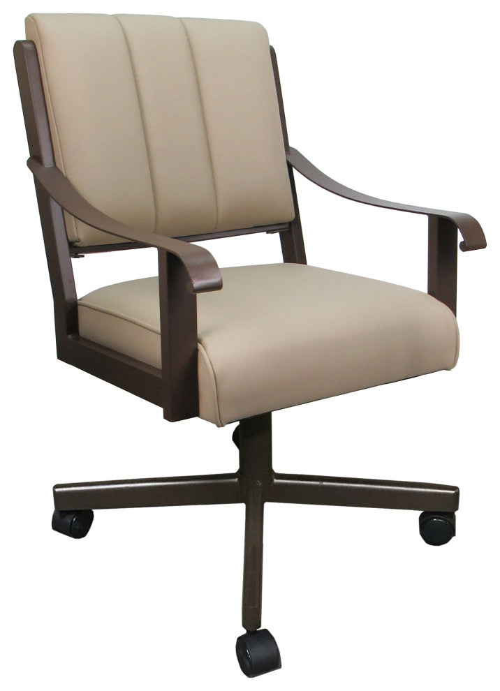 Leather Memphis Dining Caster Chair Swivel Tilt with Wheels, Tan Leather on Brown
