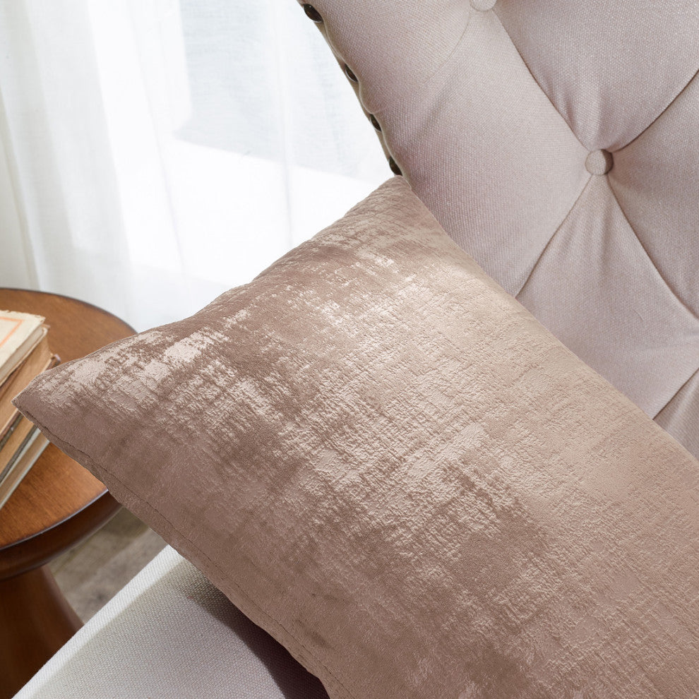 Velvet 2 Piece Lumbar Pillow Cover Set, Tapioca, 2 Piece, 14"x26"