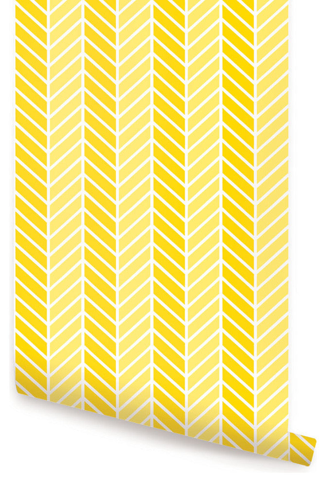 Herringbone Two Tone Peel and Stick Vinyl Wallpaper, Yellow, 24"w X 60"h