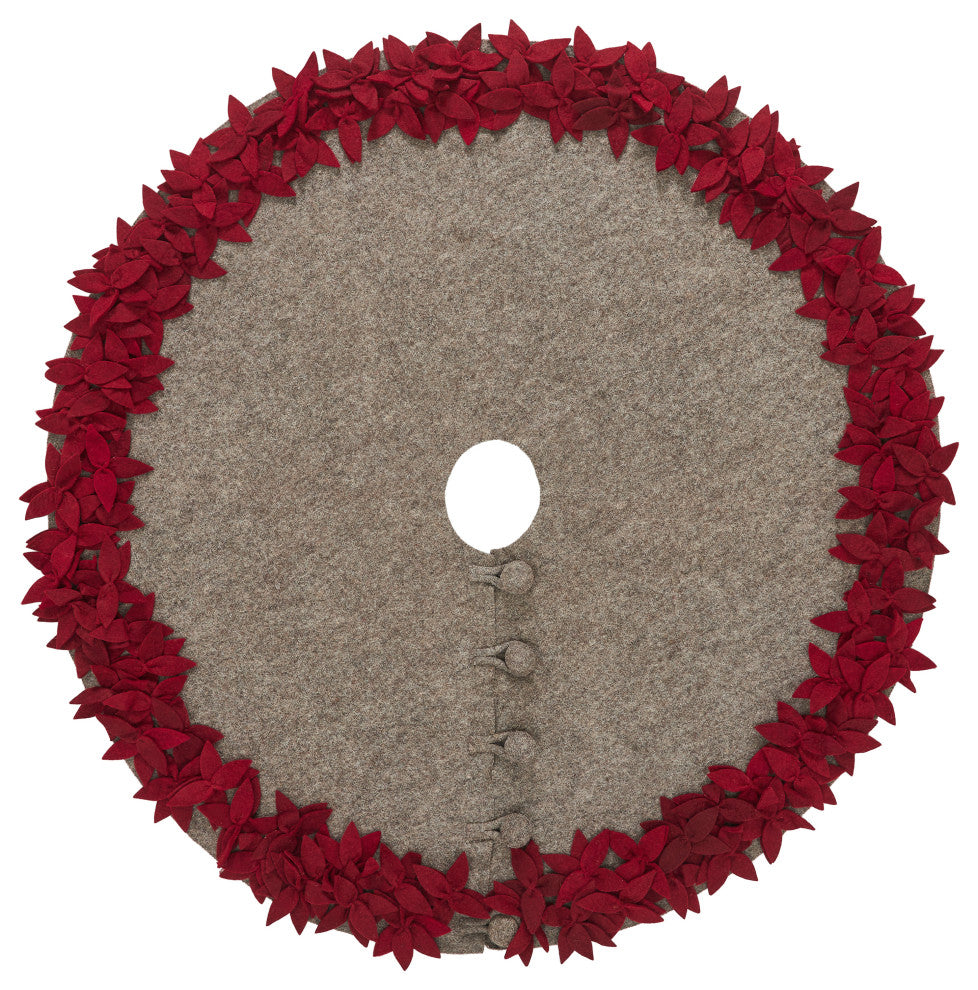 Overlapping flowers tree skirt- grey With maroon flowers-60" hand felted wool