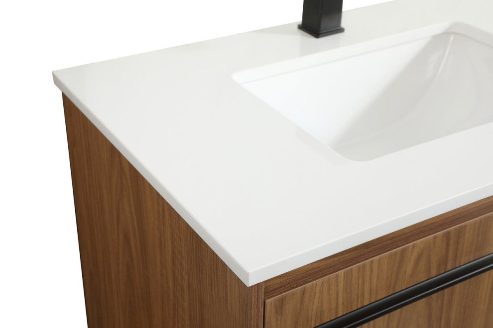 Phoebe Modern Walnut Brown-Light Bathroom Vanity, Walnut Brown, 30"