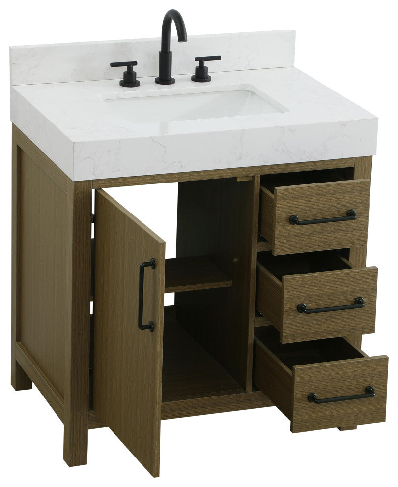 Home Living 32" Single Bathroom Vanity, Chestnut Brown With Backsplash