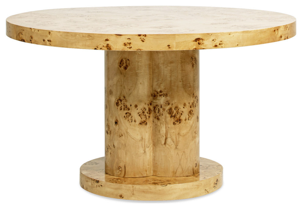 Nebula 51" Japandi Burl Wood Round Dining Table, Warm Natural Brown