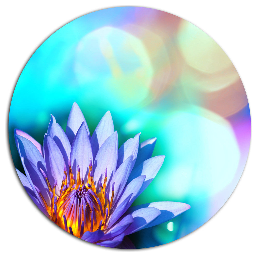 Blossoming Purple Lotus Flower, Floral Disc Metal Wall Art, 23"