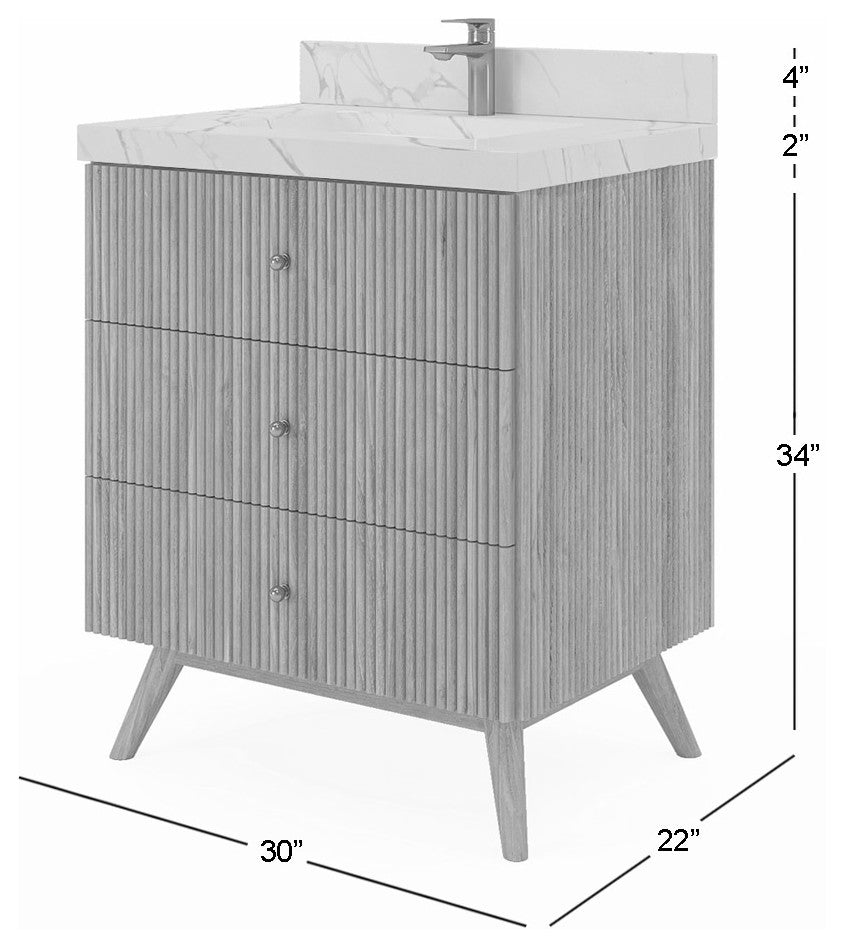 Pasadena 30" Single Sink Bath Vanity, Light Natural Teak 2" Calacatta Sienna