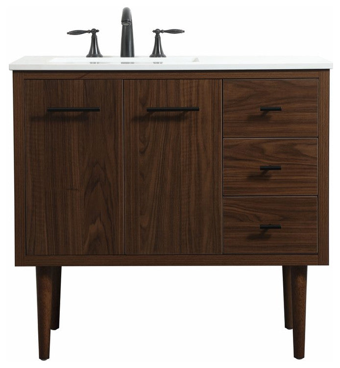 Home Living 22" Midcentury Modern Walnut-Light Bathroom Vanity