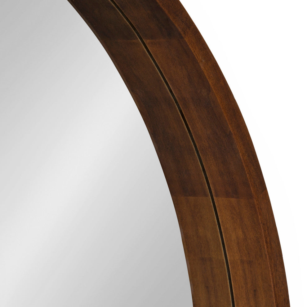 Hutton Round Wood Wall Mirror, Walnut Brown 36 Diameter
