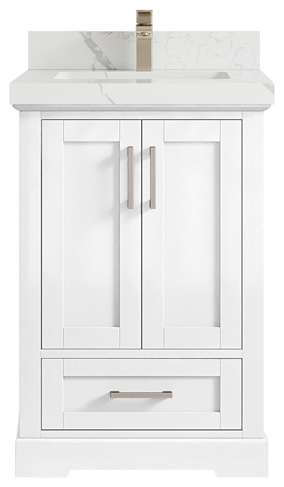 Boston 24 Single Sink Bathroom Vanity, White 2" Calacatta Laza
