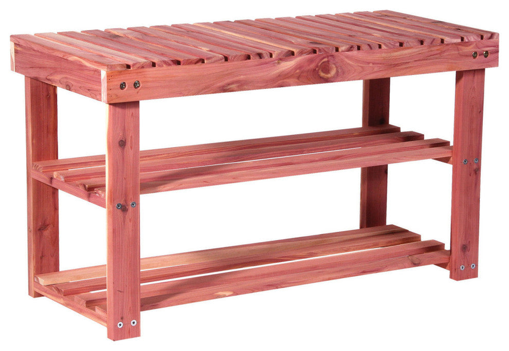 Household Essentials CedarFresh 2-Tier Cedar Shoe Rack and Seat Bench