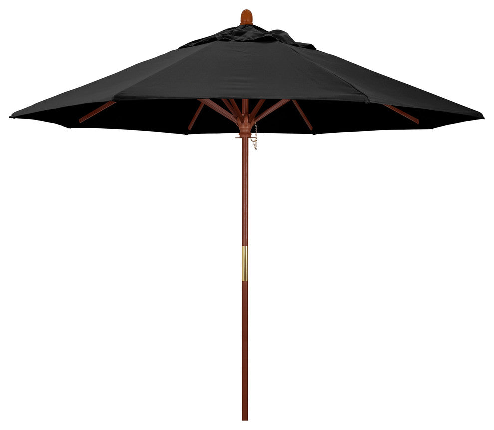 9' Square Push Lift Wood Umbrella, Olefin, Black