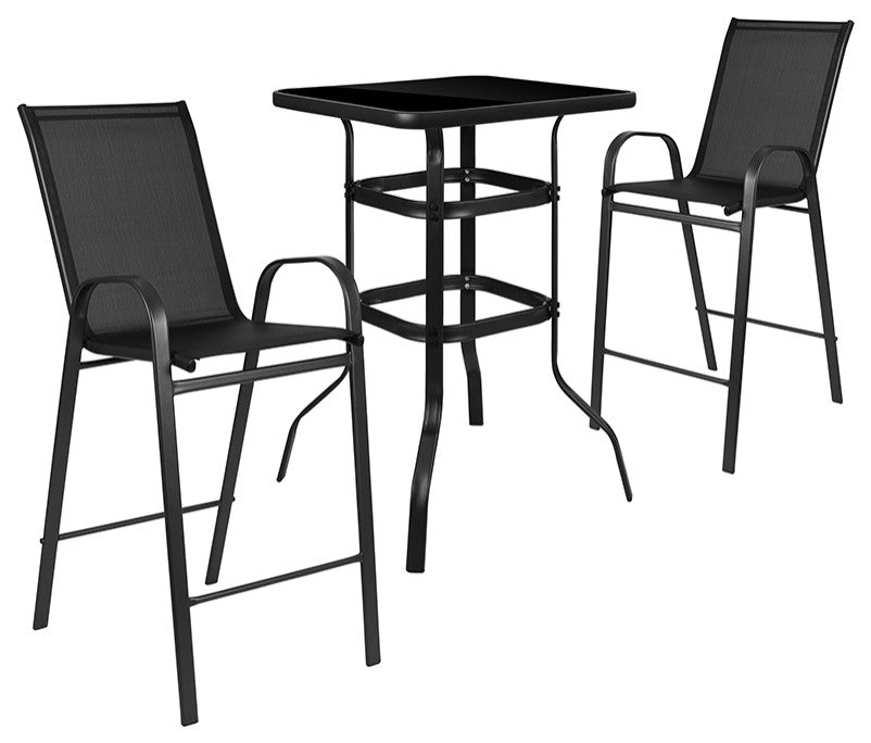 3 Piece Outdoor Glass Bar Patio Table Set with 2 Barstools