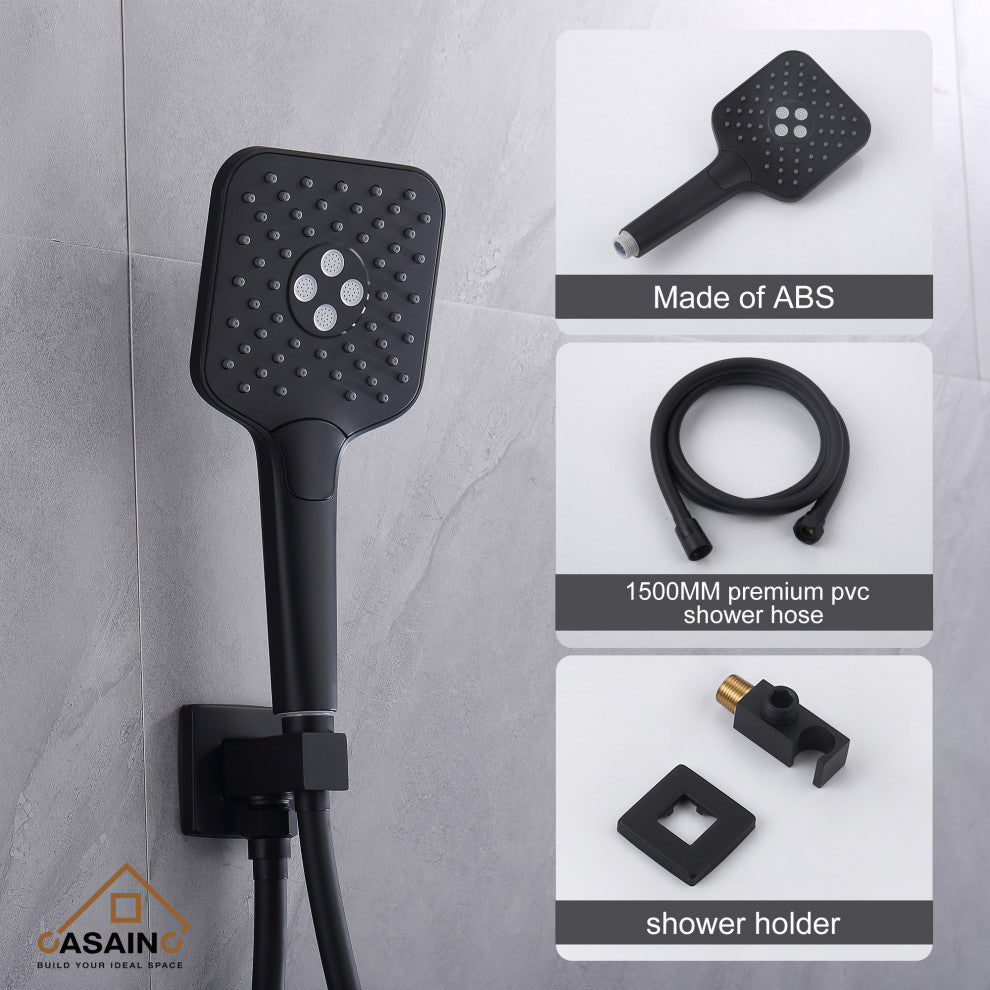 Brushed Nickel Wall Mounted  Shower Faucet Waterfall Shower Bar System, Matte Black