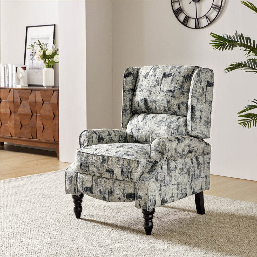 Modern Push-Back Plaid Recliner with Rolled Armrest, Gray