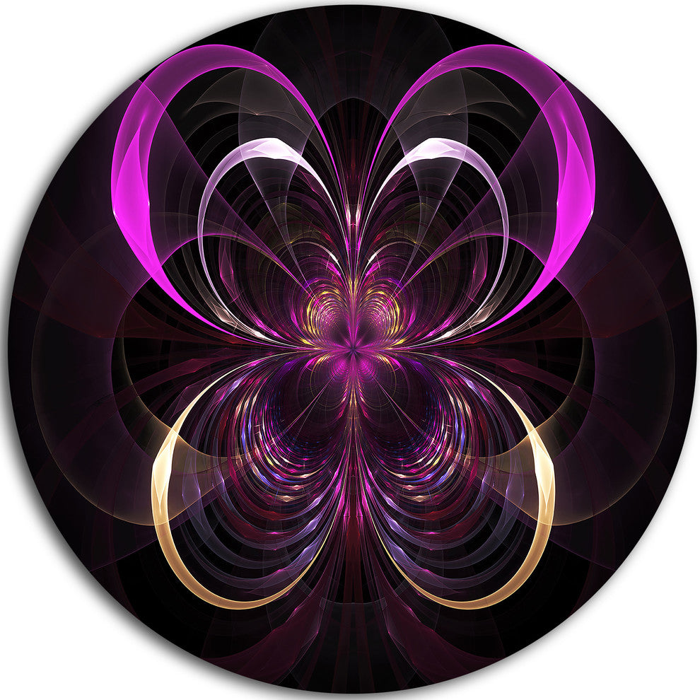 Fractal Purple Flower In Dark, Floral Abstract Disc Metal Wall Art, 23"