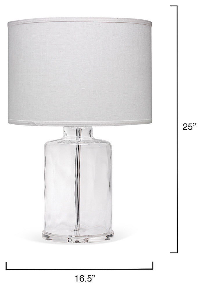 Napa Table Lamp, Clear Hammered Glass With Classic Drum Shade, White Linen