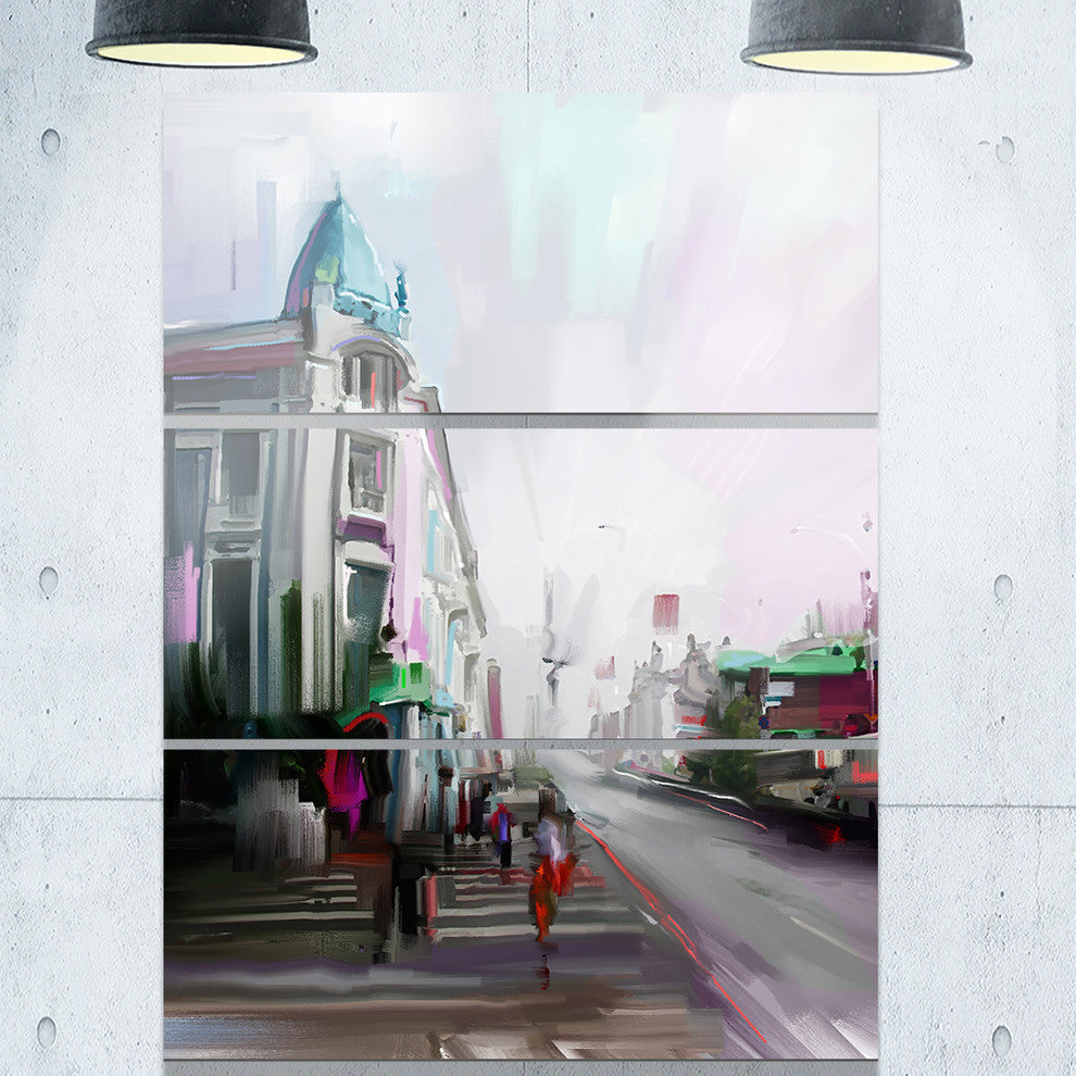 "City Street" Glossy Metal Wall Art, 3 Panels, 28"x36"