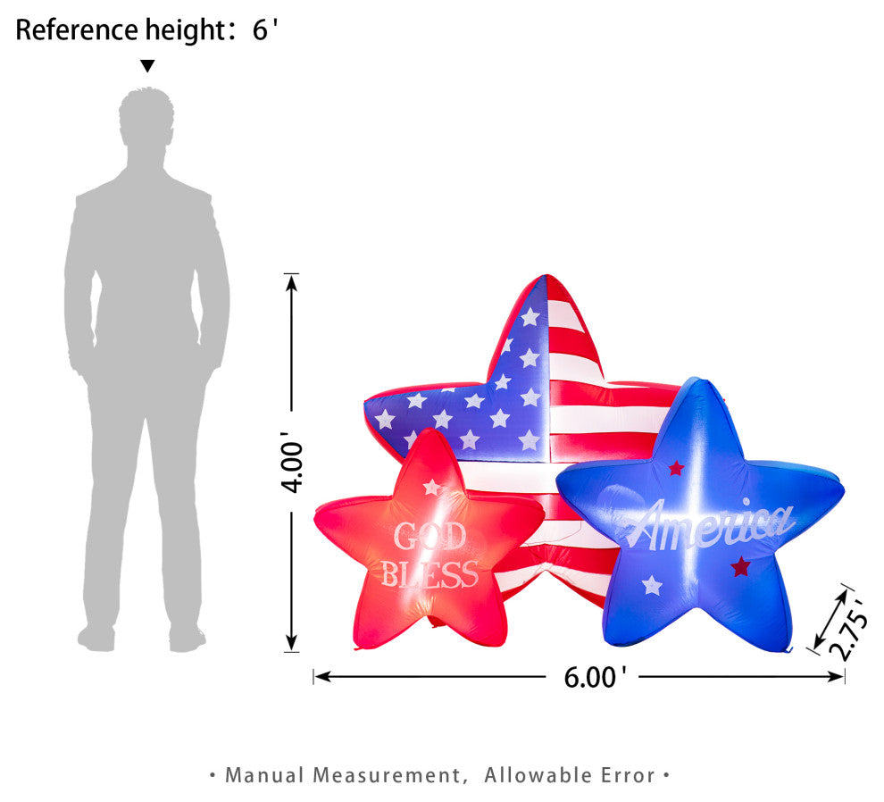 6' Lighted Patriotic Inflatable Stars Decor
