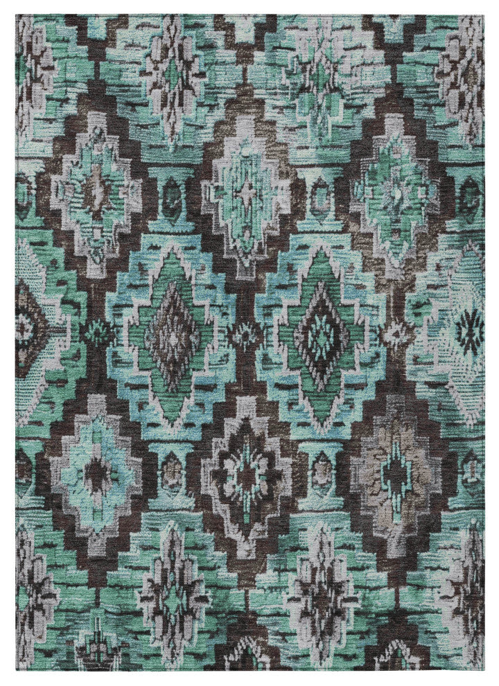 Machine Washable Indoor/Outdoor Chantille ACN1891 Teal 10' x 14' Rug
