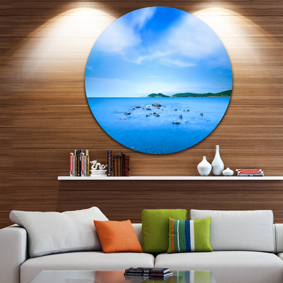 Baratti Bay Small Rocks In Blue Sea, Seashore Disc Metal Wall Art, 23"