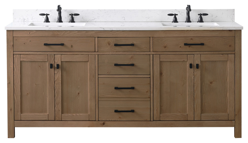 Jasper 72" Bathroom Vanity, Textured Natural, Ariston White Engineered Stone Top