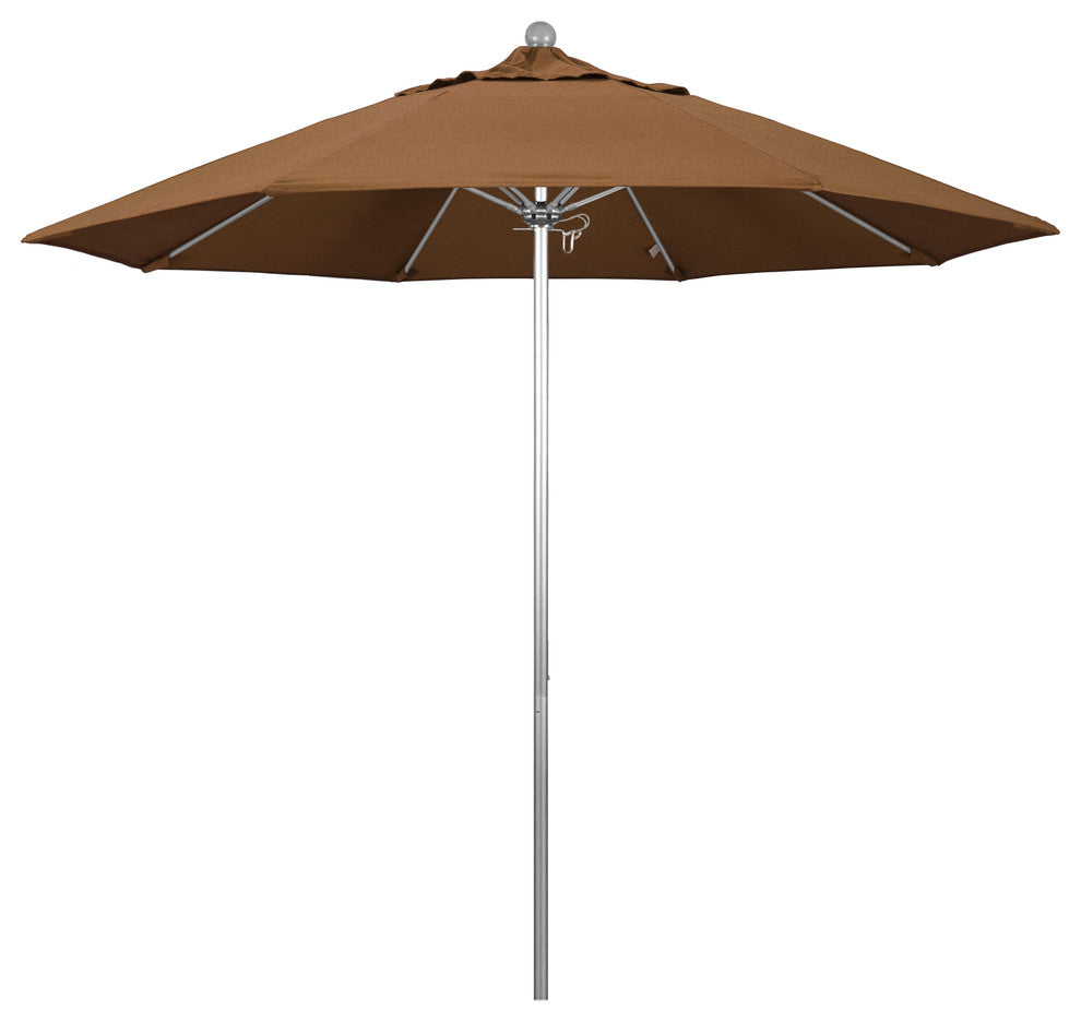 9' Fiberglass Umbrella Pulley Open Silver Anodized, Sunbrella, Teak