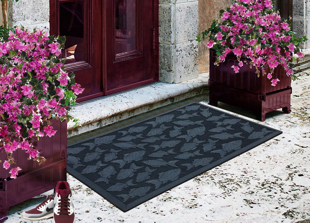 A1HC Rubber Pin Welcome Door Mats 24"x36" for Outdoor Entrance, Gold Fish Black
