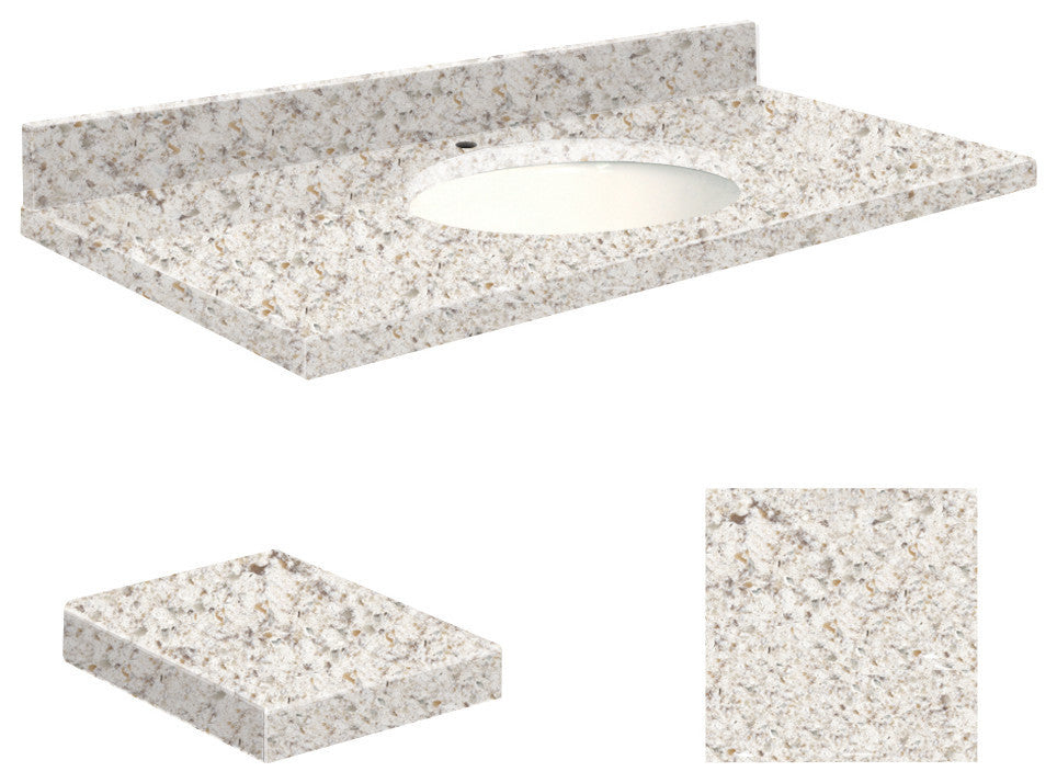 Quartz 31"x19" Vanity Top, Single Faucet Hole, Almond Delite, White Bowl