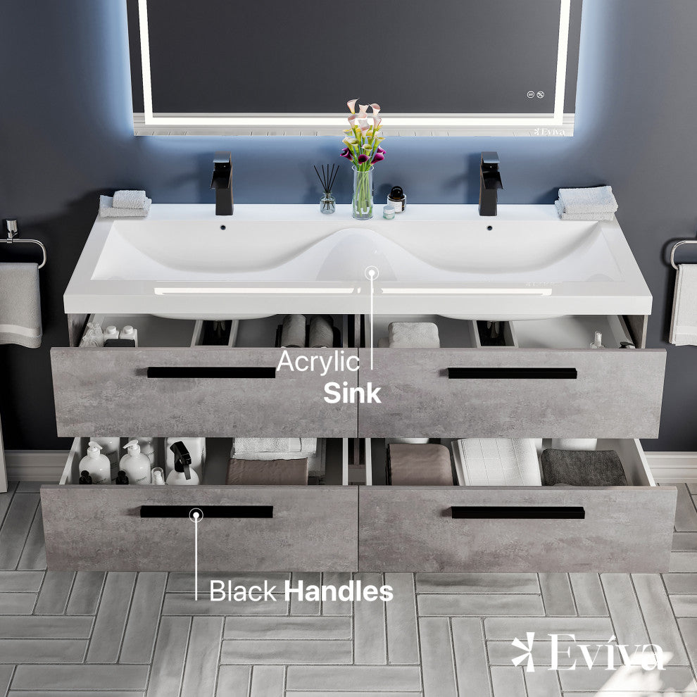 Eviva Surf 57" Bathroom Vanity, Cement Grey