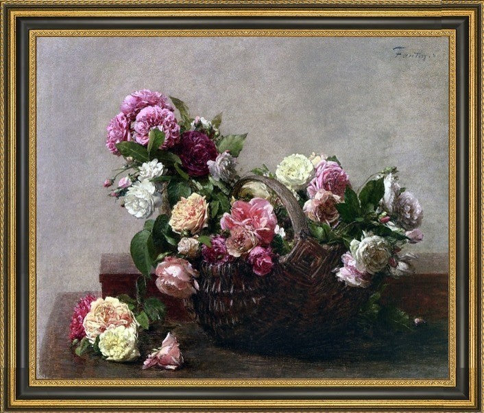 Henri FantinLatour Basket of Roses Framed Premium Canvas Print, 20"x25"