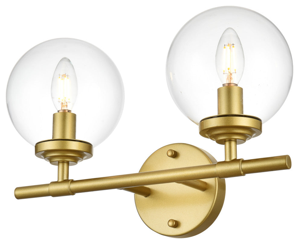 2 Light Brass And Clear Bath Sconce