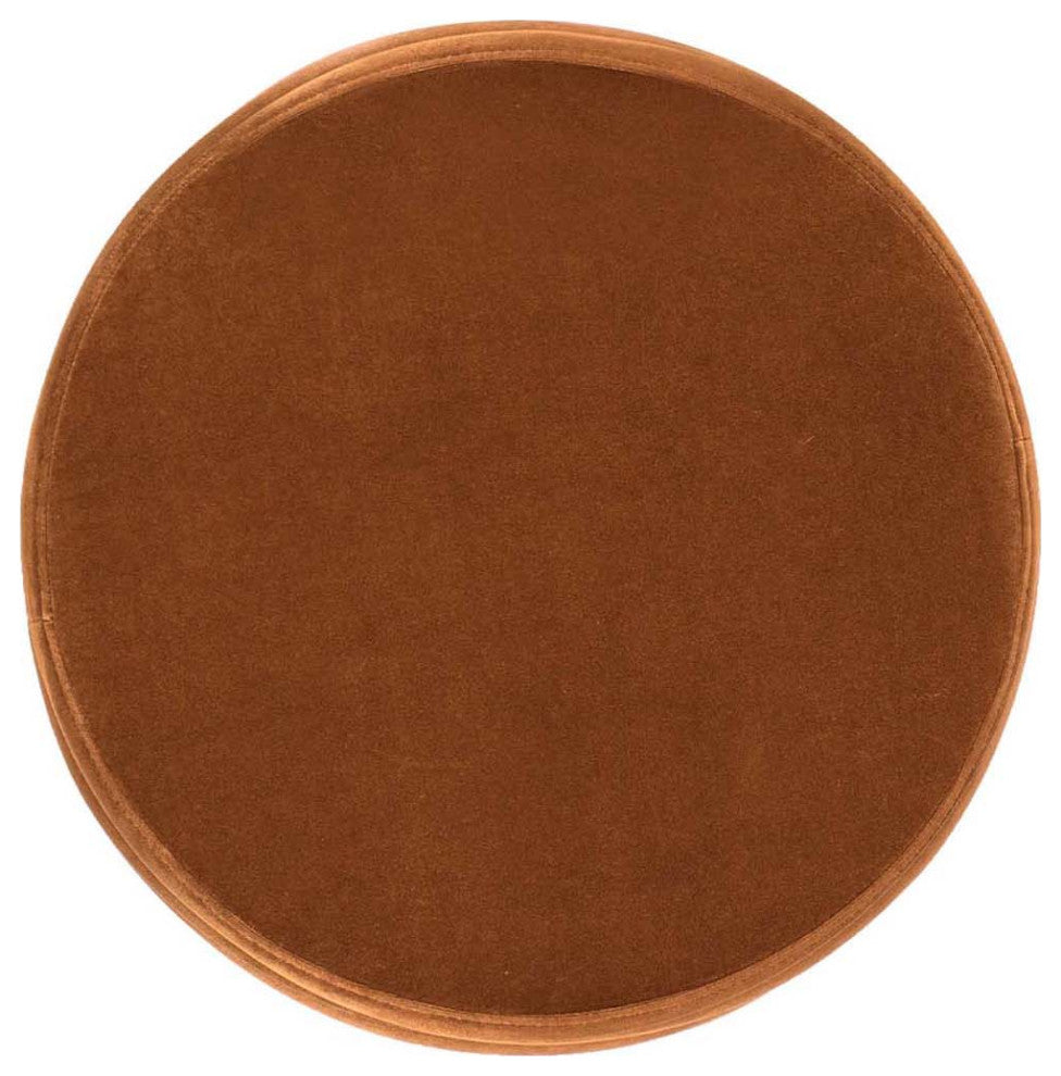 Fuji 19" Oversized Horizontal Tufted Round Storage Ottoman, Burnt Orange Velvet