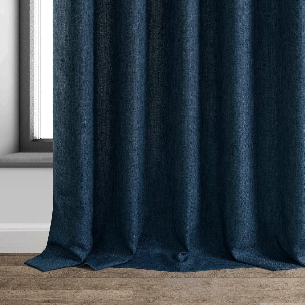 Italian Faux Linen Curtain Single Panel, Sergeants Blue, 50"x120"